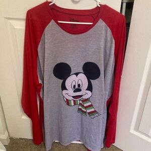 Disney Mickey Mouse Red and Gray Raglan Shirt Christmas theme spirit shirt